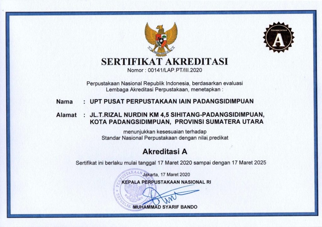 Perpustakaan IAIN  Padangsidimpuan Raih Akreditasi A
