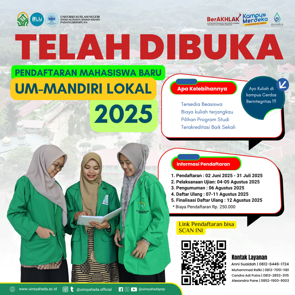 Buka Peluang Masa Depan! Daftar UM-LOKAL/UM-MANDIRI S1 UIN Syahada Padangsidimpuan Tahun Akademik 2025-2026 Sekarang